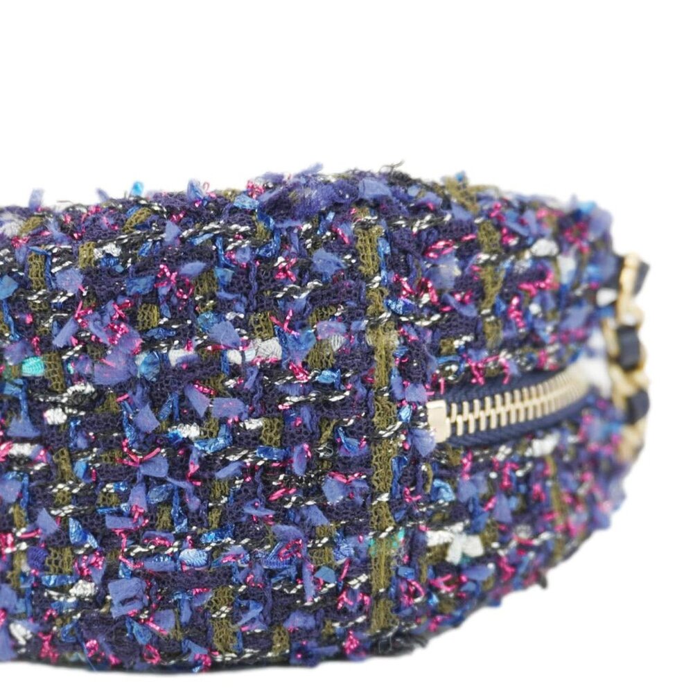 Chanel  Round Tweed Chain Clutch Crossbody Bag Blue - Picture 6 of 13